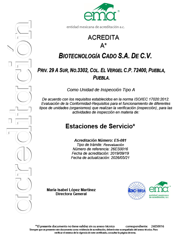 Acreditación oficial de la Entidad Mexicana de Acreditación para NOM-016
