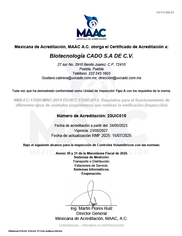 Certificación MAAC para auditoría de controles volumétricos SAT